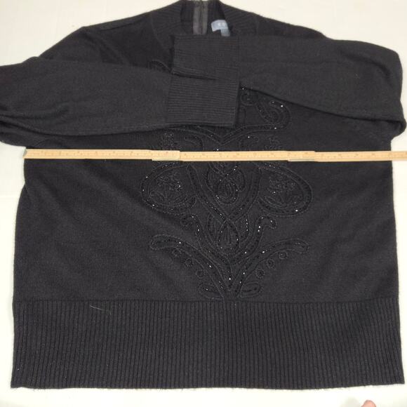 Koret Womens Large Black Sweater Embroidered Floral Beaded Knit Career Neutral - Picture 8 of 9